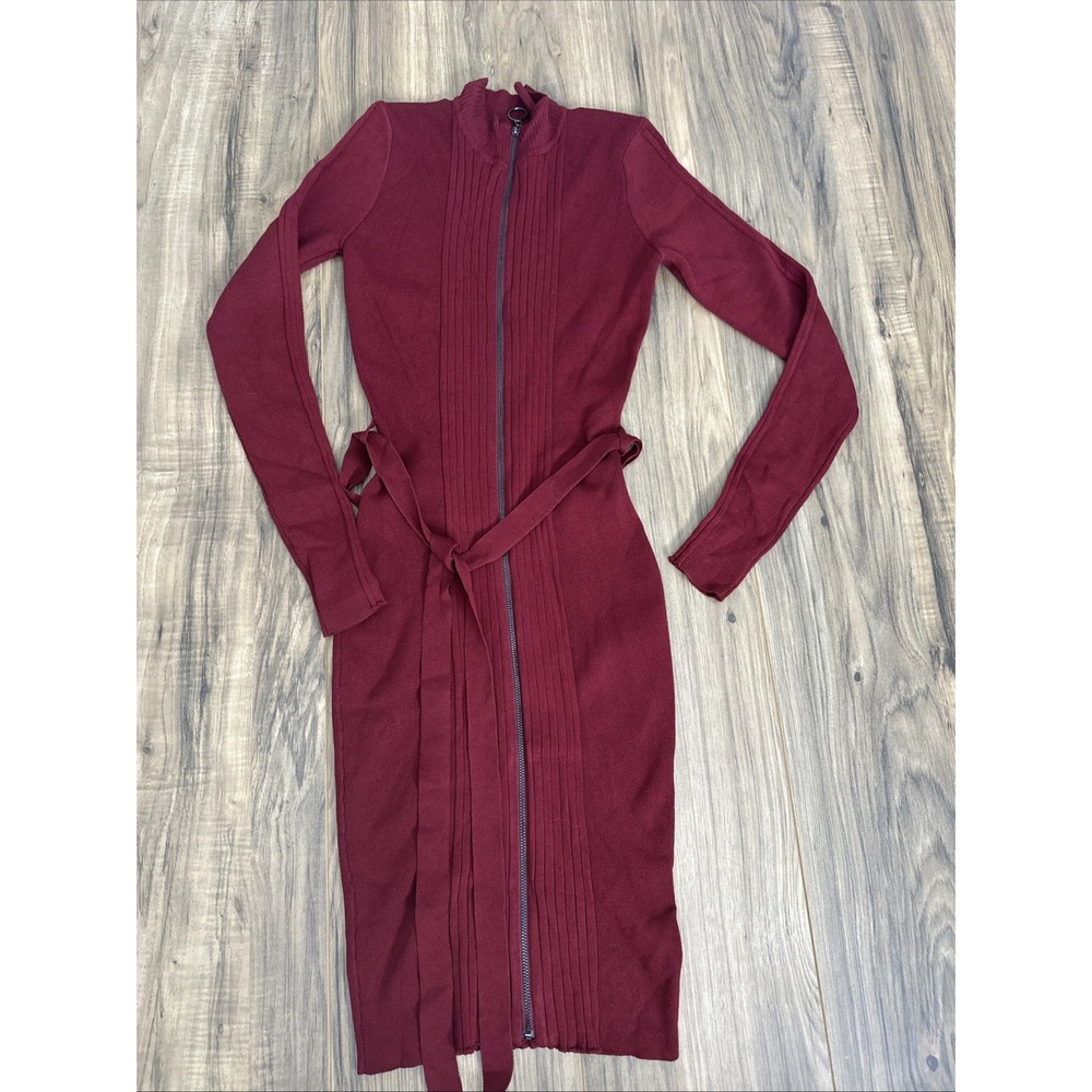 Windsor Women's Bodycon Dress Front Zip Small Long Sleeve Wine Red